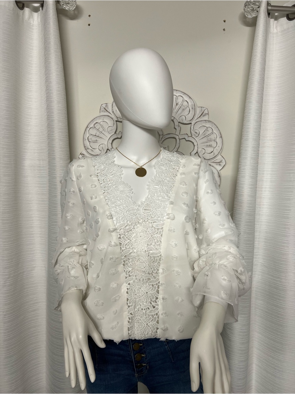 LAPA White Lace Swiss Dot Blouse